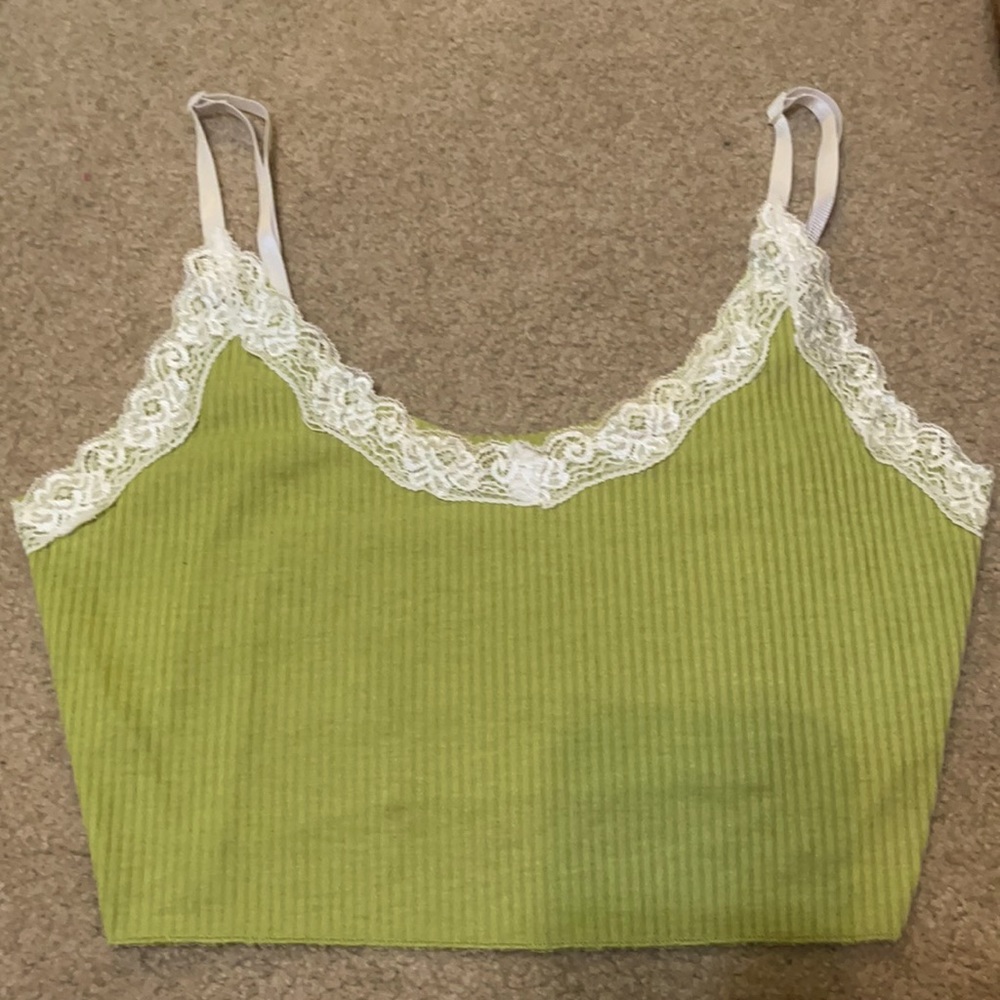 green tank with lace trimming